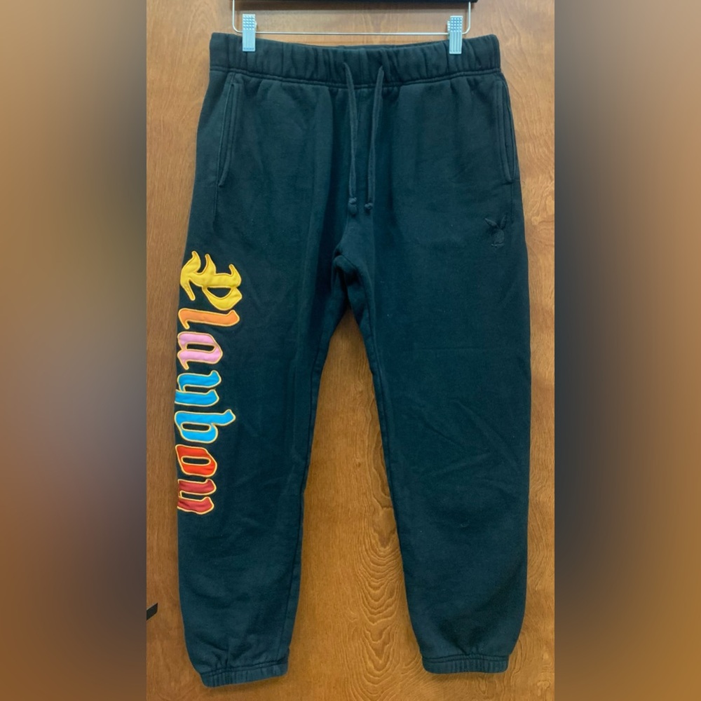 PACSun PLAYBOY embroidered black fleece jogger sweatpants size medium